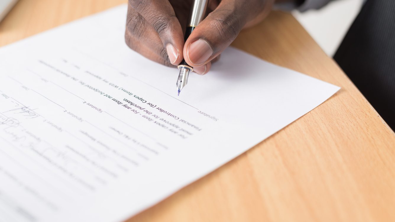 Hand signing document